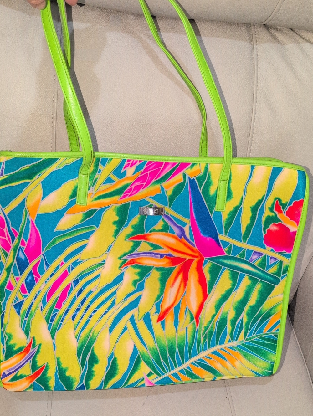 Diane Gilman Tropical Birds Of Paradise Line Green Syrap Tote
